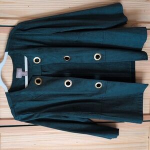 Chico's Forest Green Top Gold Accents Size 3 Business Casual Career Wear